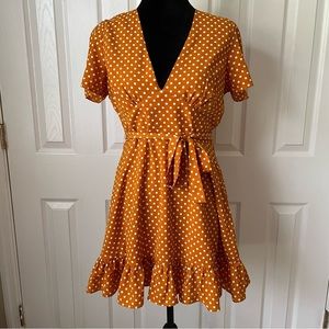 SHOWPO Orange Polka Dot Tie Waist Mini Dress Size 8